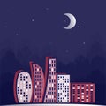 Lights of the night city, a magical city starry night. Mysticism. Surreal. Design element. Magic