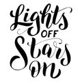 Lights off stars on text poster. Eco lettering banner. Save the planet typography sign concept. Leaflet template phrase. Vector