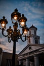 The lights of the old city and the church Royalty Free Stock Photo