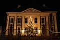 Lights on the parliament building named Binnenhof at the Mauritshuis in the city center of the Hague in the Netherlands