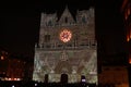 The lights projected on the Lyon cathedral Royalty Free Stock Photo