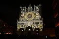 The lights projected on the Lyon cathedral Royalty Free Stock Photo