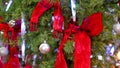 Lights and Red Ribon on Christmas Tree