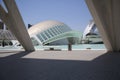 Lights and shadows and the Hemisferic building at Modern building at the City of Arts and Sciences of Valencia, Spain