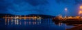 Lights, ships and boats in a Castletownbere harbor at night