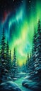 Lights in the snowy forest: a princess used bright oil paint to