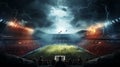 lights in soccer stadium at night match. High quality photo Royalty Free Stock Photo
