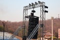 Lights and sound system, hanging speaker cabinet, iron rail on top, outdoor