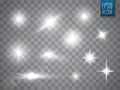 Lights sparkles collection. Vector illustration of glowing lens flares, flashes and sparks.