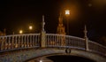 The lights of the street lamps illuminate the beautiful Plaza De Espana Royalty Free Stock Photo