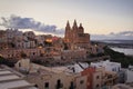 Lights on after sunset in Mellieha, Malta