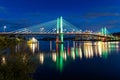 Lights of Tilikum Crossing Bridge reflecting on the water in the late evening Royalty Free Stock Photo