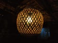 Lights from woven bamboo lamps for the hut Royalty Free Stock Photo