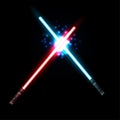 lightsaber, Two Crossed Light Swords Fight. Blue and Red Crossing Lasers. Design Elements for Your Business Projects. Vector