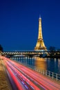 Lighttrail right in to the effeil tower