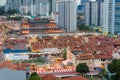 Lightup of Buddhist temple with old shophouses - Chinatown Royalty Free Stock Photo