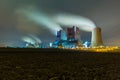 Lignite Power Plants at night on a agriculture field Royalty Free Stock Photo