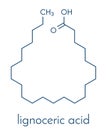 Lignoceric tetracosanoic acid molecule. Saturated fatty acid. Skeletal formula.