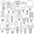 Ligth lamps set. Outlined icons isolated on the white