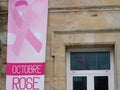 Ligue contre le cancer league against cancer banner on the wall of the town hall for