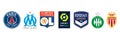 Ligue 1 Uber Eats. FC clubs of France. Saint-Germain, Marseille, Olympique Lyonnais, Saint-tienne, AS Monaco, Girondins de