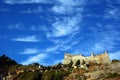 Liguria: the castle of Portovenere on the cliff rockview and Byron cave from the boat in the aftenoon Royalty Free Stock Photo