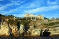 Liguria: the castle of Portovenere on the cliff rockview and Byron cave from the boat in the afternoon Royalty Free Stock Photo