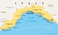 Liguria and the Italian Riviera, the Ligurian Riviera, political map