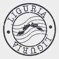 Liguria Italy Stamp Postal. Map Silhouette Seal. Passport Round Design. Vector Icon. Design Retro Travel.