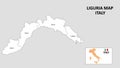 Liguria Map. State and district map of Liguria. Administrative map of Liguria with district and capital in white color