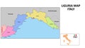 Liguria Map. State and district map of Liguria. Political map of Liguria with neighboring countries and borders