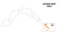 Liguria Map. State and district map of Liguria. Political map of Liguria with outline and black and white design