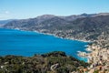 Ligurian coast over Camogli, Genoa, Italy, in a sunny day Royalty Free Stock Photo