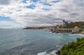 Ligurian coast under a cloudy sky in Genoa Sturla and Quarto dei Mille, Genoa, Italy Royalty Free Stock Photo