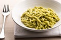 Ligurian trofie pasta with fresh pesto sauce