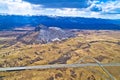 Lika region. Zir hill and Velebit mountain in Lika landscape view. A1 highway