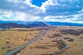 Lika region. Zir hill and Velebit mountain in Lika landscape aerial view