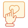 Like button flat icon. Hand with heart button orange icons in trendy flat style. Click gradient style design, designed Royalty Free Stock Photo