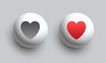 Like button. White round button with red heart. Vector 3D clipart Royalty Free Stock Photo