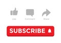 Like, Comment, Share, and Red Subscribe Button Vector Illustration. Icon Set for Channel