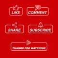 Like, comment, share, subscribe, and thanks for watching icon button illustration.