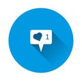 Like, comment, social activity vector icon. The hand presses on the likes on blue background. Flat image with long shadow Royalty Free Stock Photo