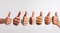 like concept various hand show thumbs up on white background, Generated AI