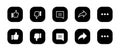 Like, dislike, comment, share and more menu. Icon set of streaming app