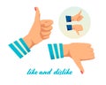 Like and dislike hands. Badges approval, dislike. Social network elements. Royalty Free Stock Photo