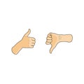 Like and dislike hands, thumbs up and down. Cartoon vector illustration Royalty Free Stock Photo