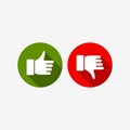 Like and dislike icon set. Hand with thumb up and hand with thumb down.