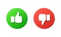 like and dislike icon set, positive and negative reaction buttons for social media, green and red rounded vector icons