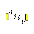 Like and Dislike icon. Thumbs up and down sign in flat style. Concept for user feedback for social network. Vector Royalty Free Stock Photo