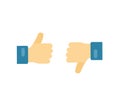 Like or dislike icons vector, flat cartoon hands with up and down thumbs isolated isolated Royalty Free Stock Photo